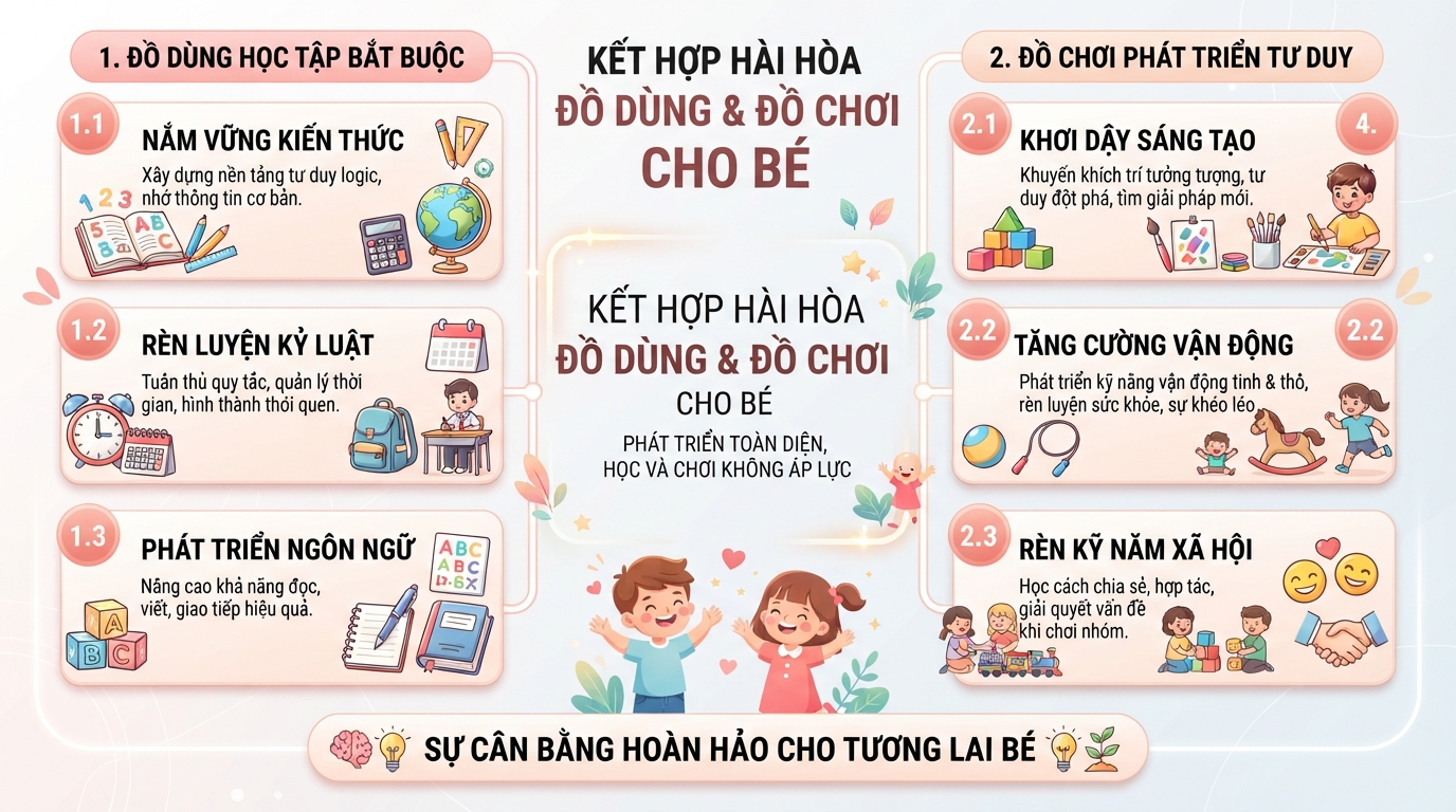 Sự kết hợp hài hòa giữa đồ dùng bắt buộc và đồ chơi phát triển tư duy