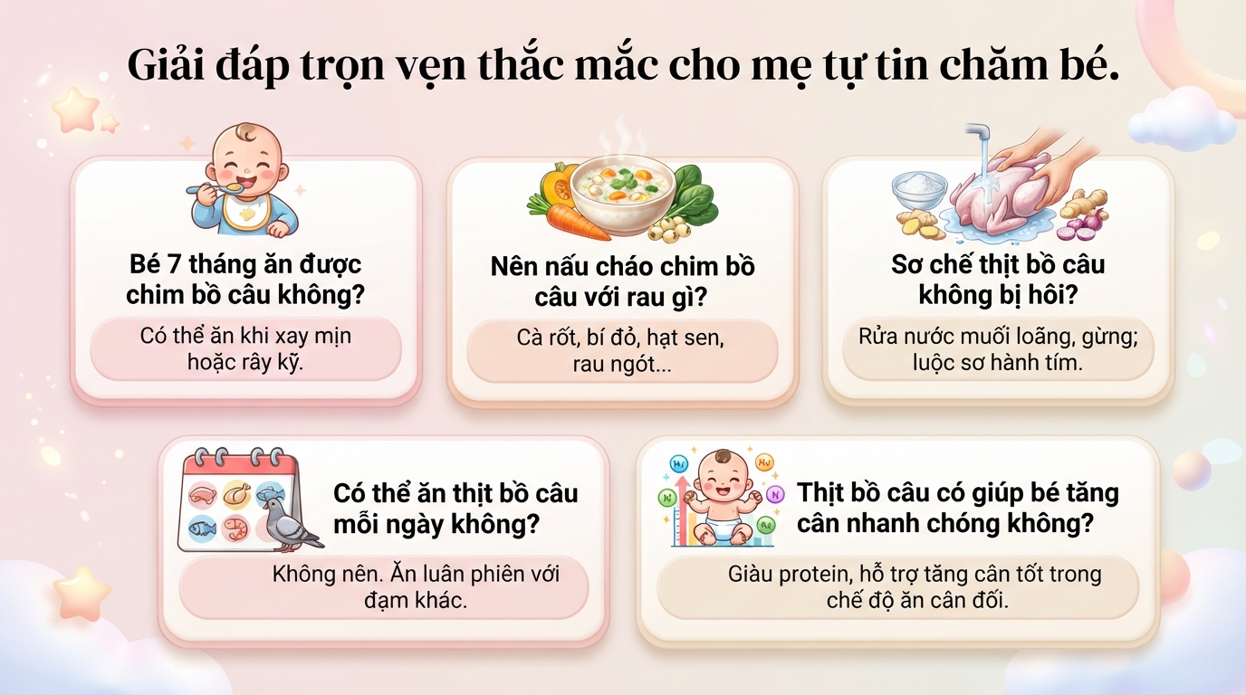 Bé mấy tháng ăn được bồ câu? Cách nấu cháo bồ câu cho bé chuẩn vị