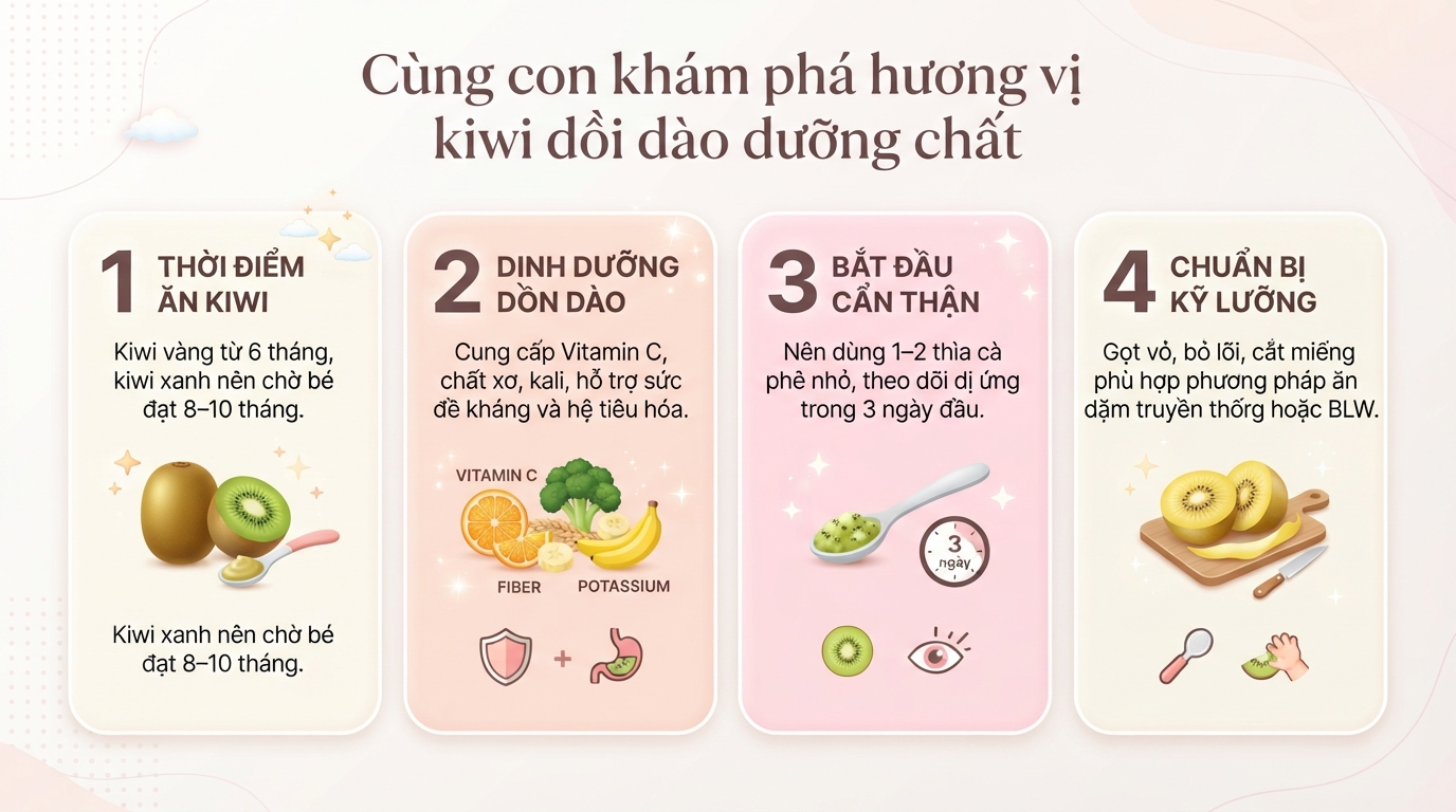 Bé mấy tháng ăn được kiwi? Hướng dẫn cho bé ăn dăm an toàn