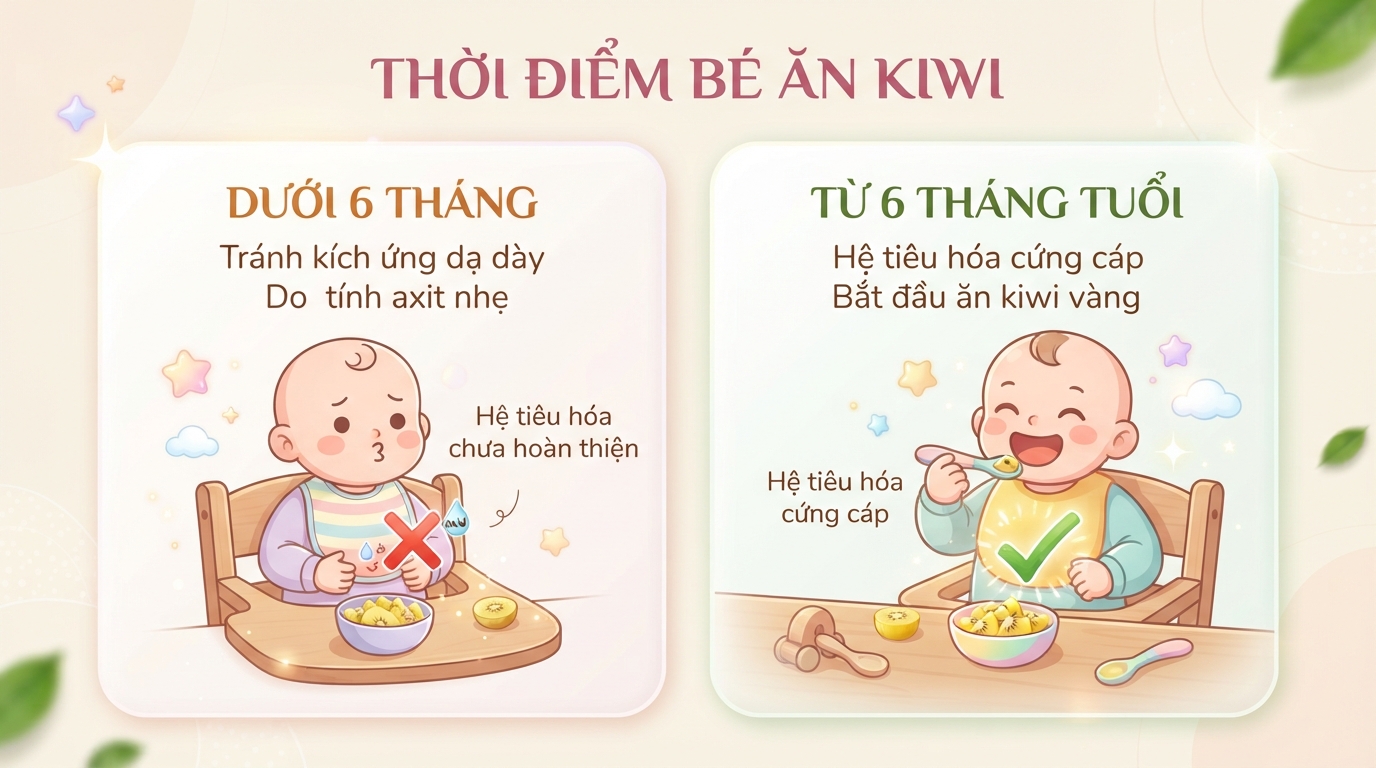 Thời điểm bé mấy tháng ăn được kiwi phụ thuộc vào sự phát triển hệ tiêu hóa. Thời điểm bé mấy tháng ăn được kiwi phụ thuộc vào sự phát triển hệ tiêu hóa.