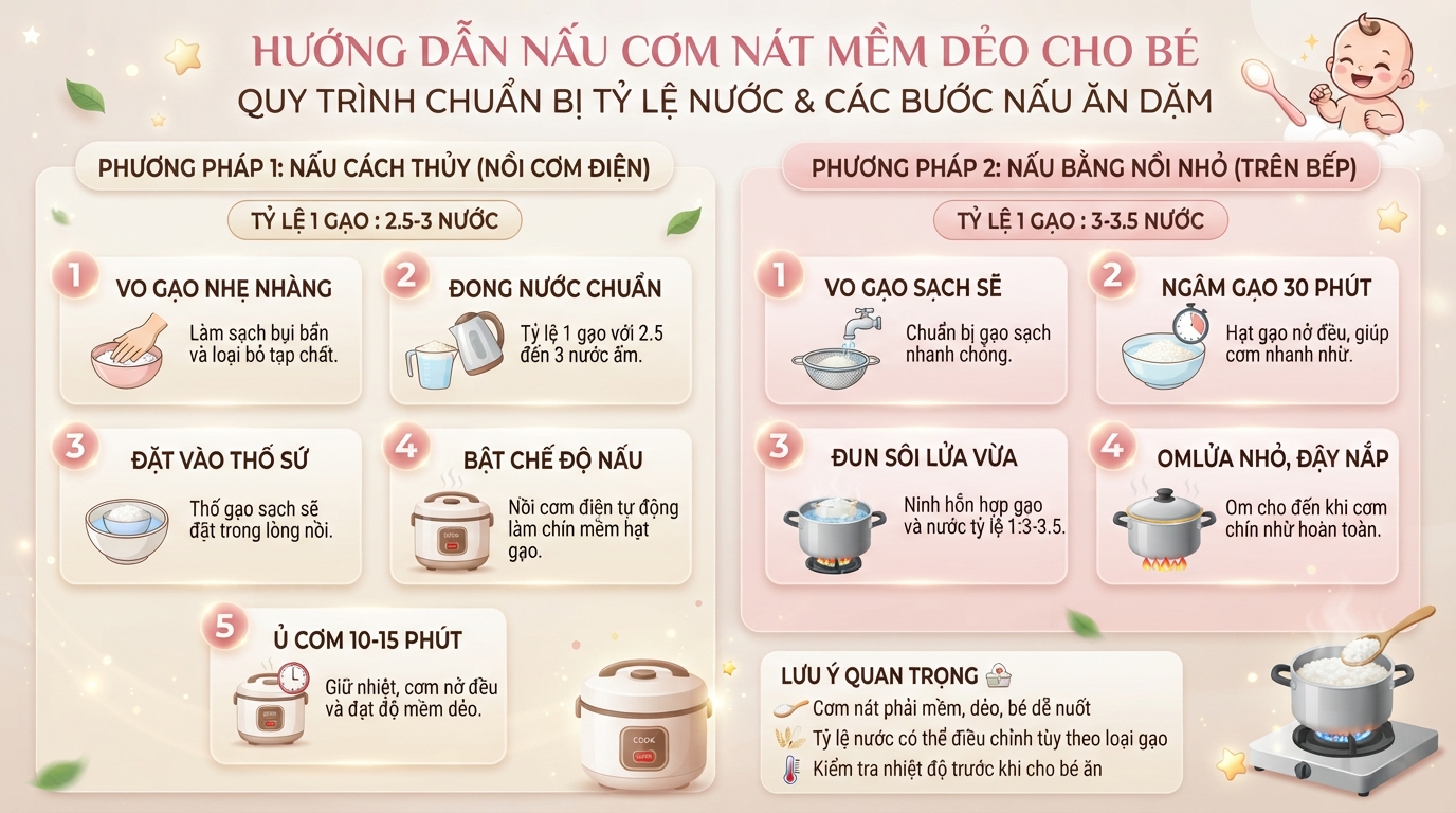 Tỉ lệ đong nước và các bước nấu cơm nát mềm dẻo đạt chuẩn cho bé. Tỉ lệ đong nước và các bước nấu cơm nát mềm dẻo đạt chuẩn cho bé.