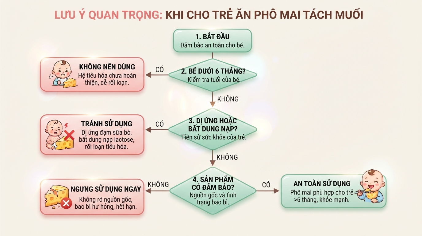 Trẻ dưới 6 tháng hoặc dị ứng đạm sữa bò không nên sử dụng phô mai. Trẻ dưới 6 tháng hoặc dị ứng đạm sữa bò không nên sử dụng phô mai.