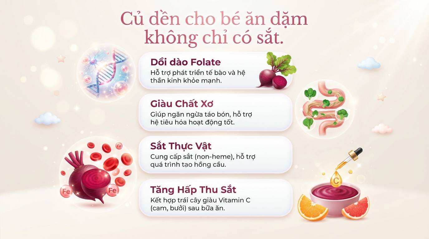 Bé mấy tháng ăn được củ dền? Lợi ích, cách nấu, lưu ý an toàn cho bé ăn dặm