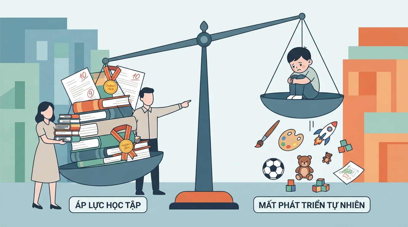 Áp lực học tập quá sớm có thể cản trở sự phát triển tự nhiên của con.