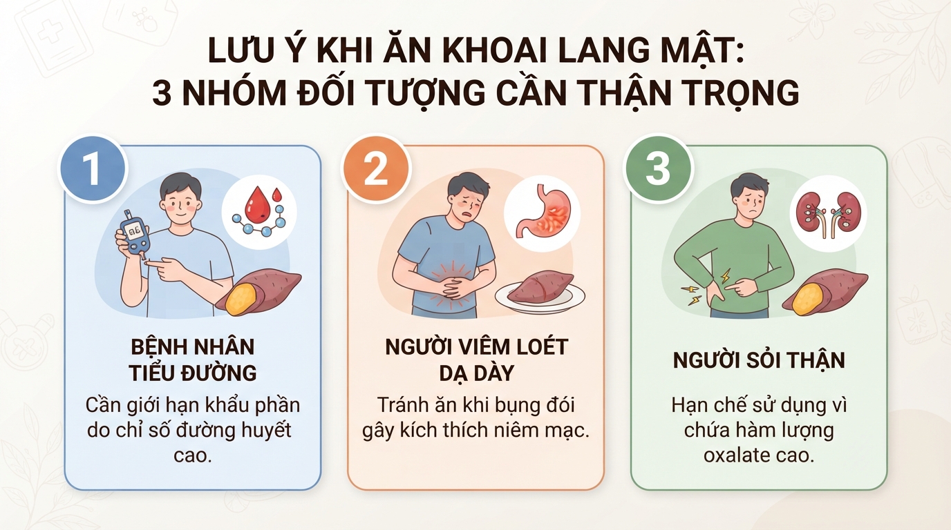 Ba nhóm đối tượng cần thận trọng và kiểm soát khẩu phần khi ăn khoai lang mật.