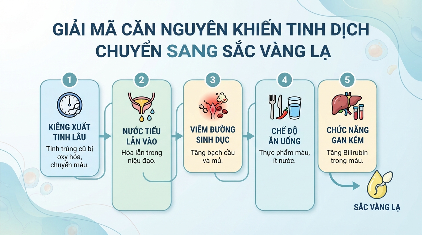 Tinh trùng màu vàng là do đâu? Nguyên nhân và khi nào cần đi khám