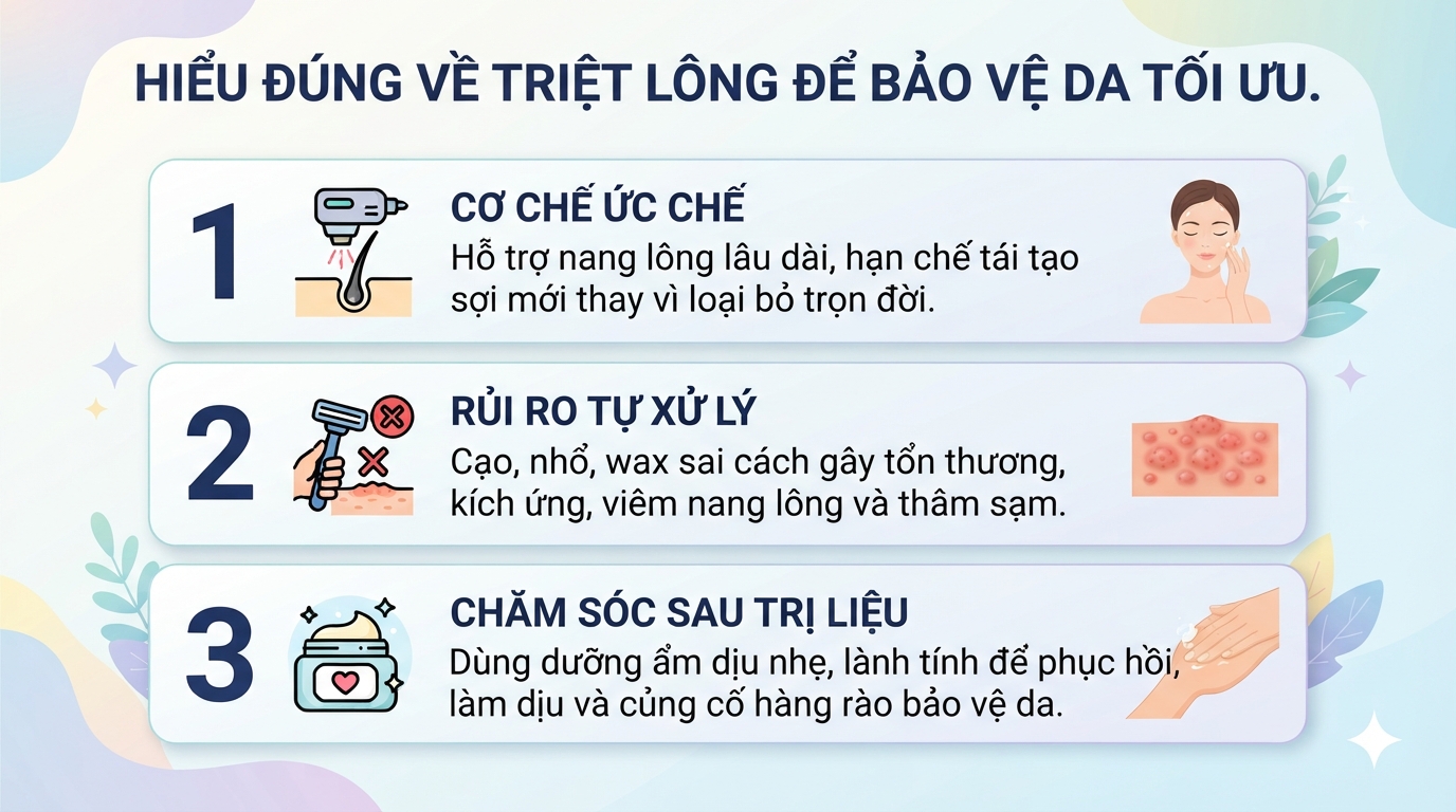 Các phương pháp triệt lông phổ biến và cách chăm sóc da sau triệt đúng cách