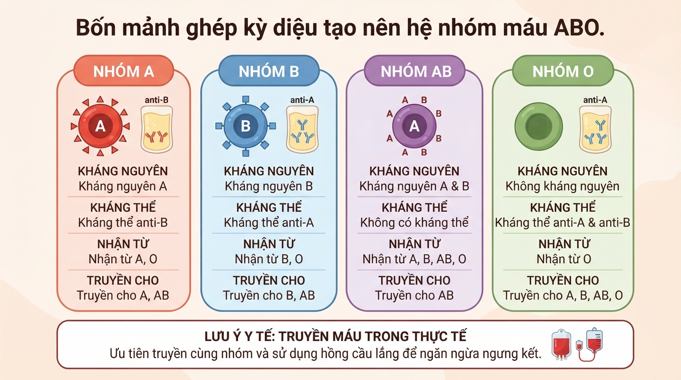 Hệ nhóm máu ABO là gì? Đặc điểm 4 nhóm máu và nguyên tắc truyền máu