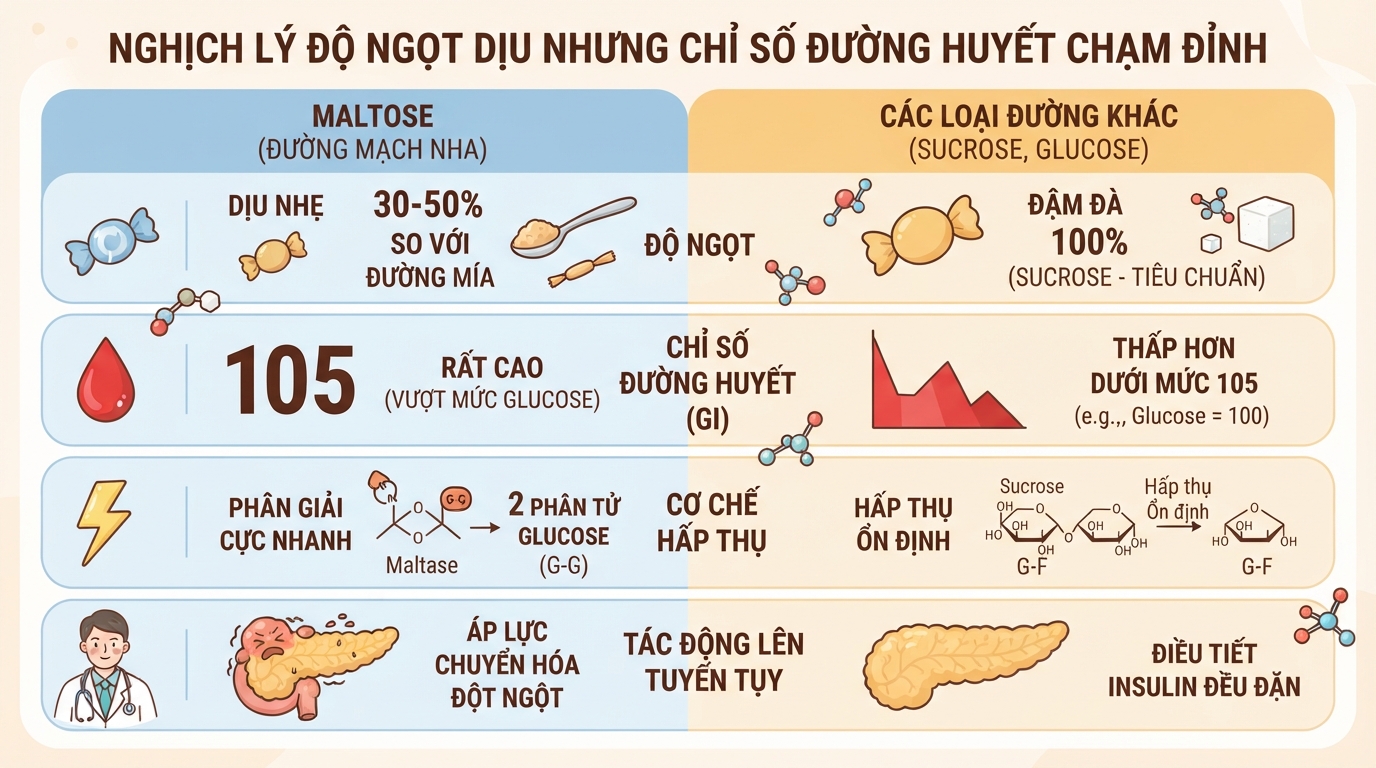 Maltose là gì? Cấu tạo, vai trò và lưu ý đường huyết