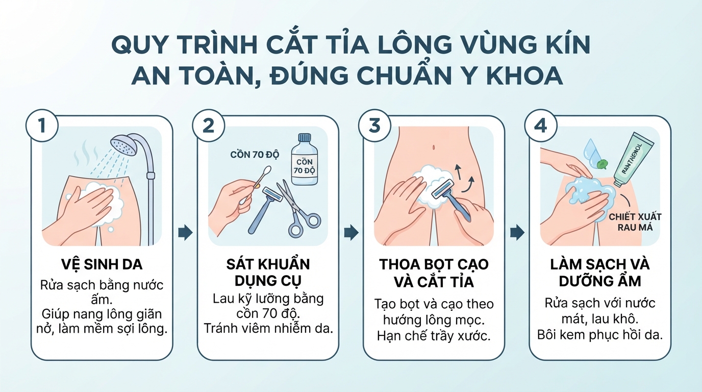 Bốn bước cắt tỉa lông vùng kín an toàn đúng chuẩn y khoa tại nhà.