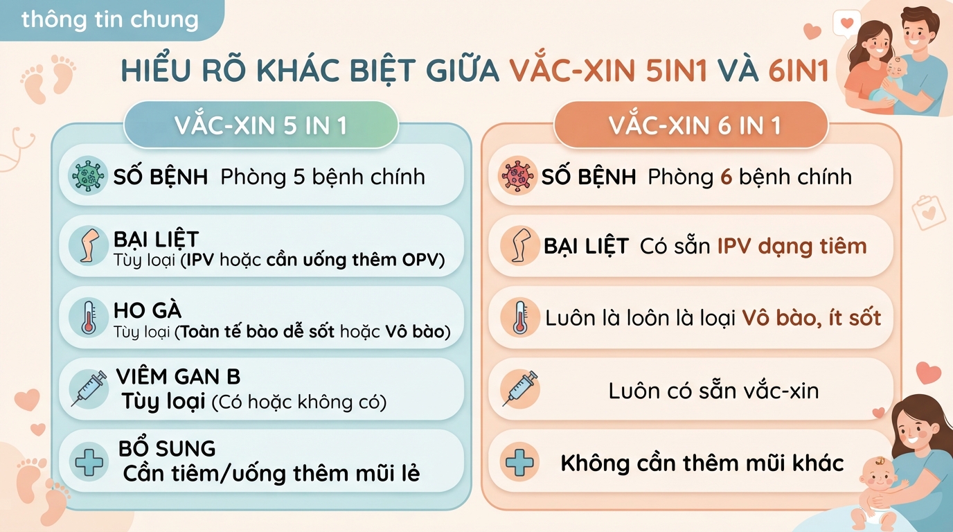 Vắc xin 5 trong 1 và 6 trong 1 có gì khác nhau?