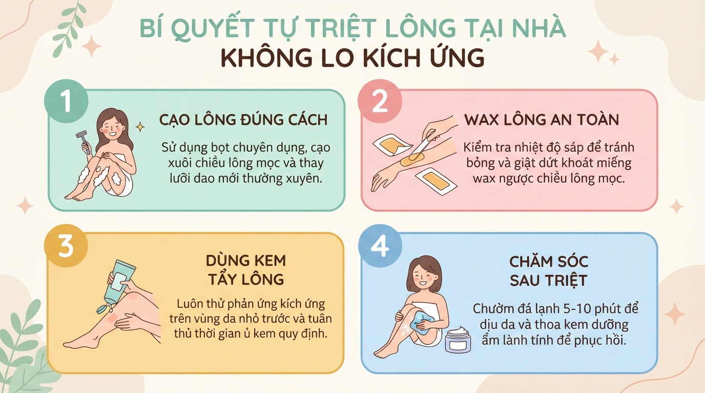 Các phương pháp triệt lông phổ biến và cách chăm sóc da sau triệt đúng cách