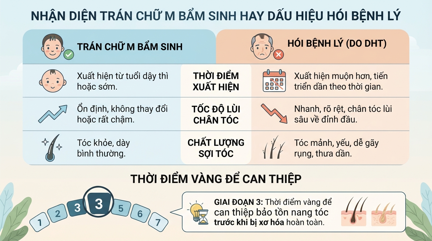 Trán chữ M: Cách phân biệt với hói đầu và hướng khắc phục