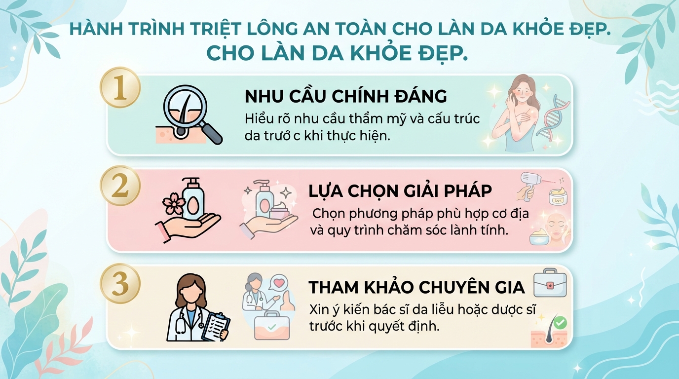 Các phương pháp triệt lông phổ biến và cách chăm sóc da sau triệt đúng cách