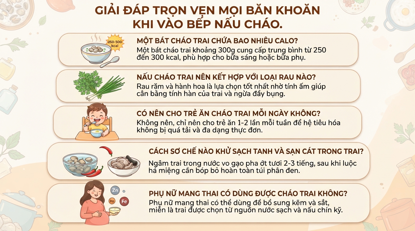 Cách nấu cháo trai ngon, không tanh và giàu dinh dưỡng