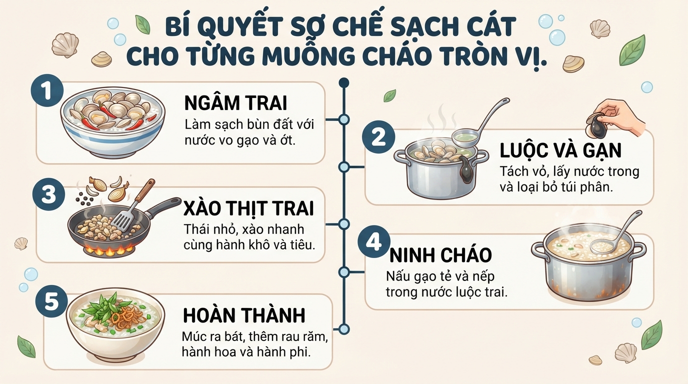 Cách nấu cháo trai ngon, không tanh và giàu dinh dưỡng