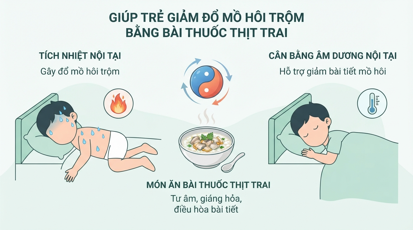 Cân bằng âm dương nội tại hỗ trợ làm giảm bài tiết mồ hôi trộm ở trẻ.