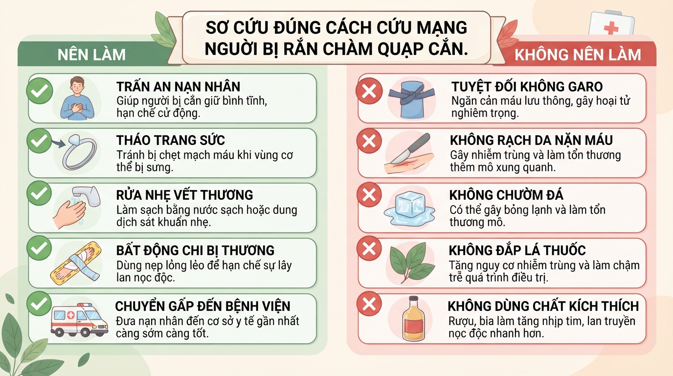 Rắn chàm quạp: Mức độ nguy hiểm, dấu hiệu và cách sơ cứu