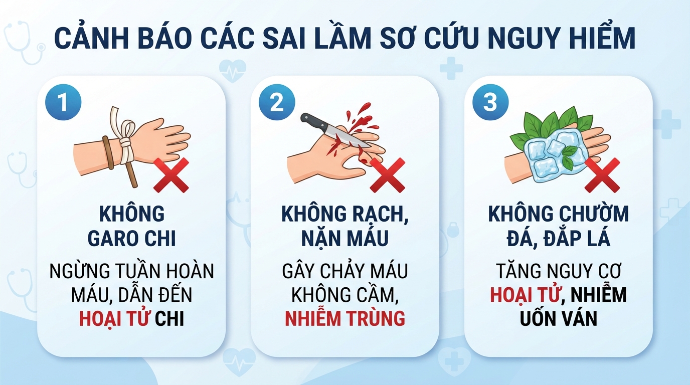 Cảnh báo các sai lầm sơ cứu nguy hiểm làm gia tăng nguy cơ hoại tử.