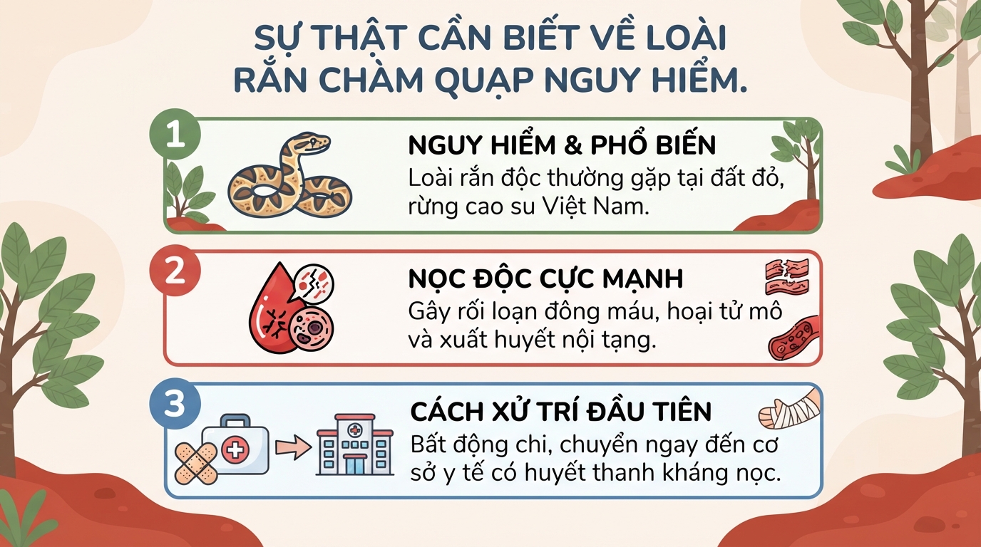 Rắn chàm quạp: Mức độ nguy hiểm, dấu hiệu và cách sơ cứu