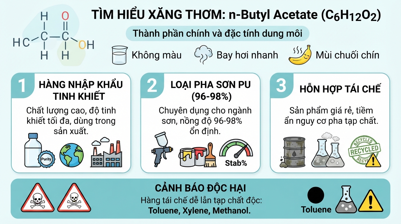 Cấu trúc hóa học và ba phân loại xăng thơm phổ biến trên thị trường.