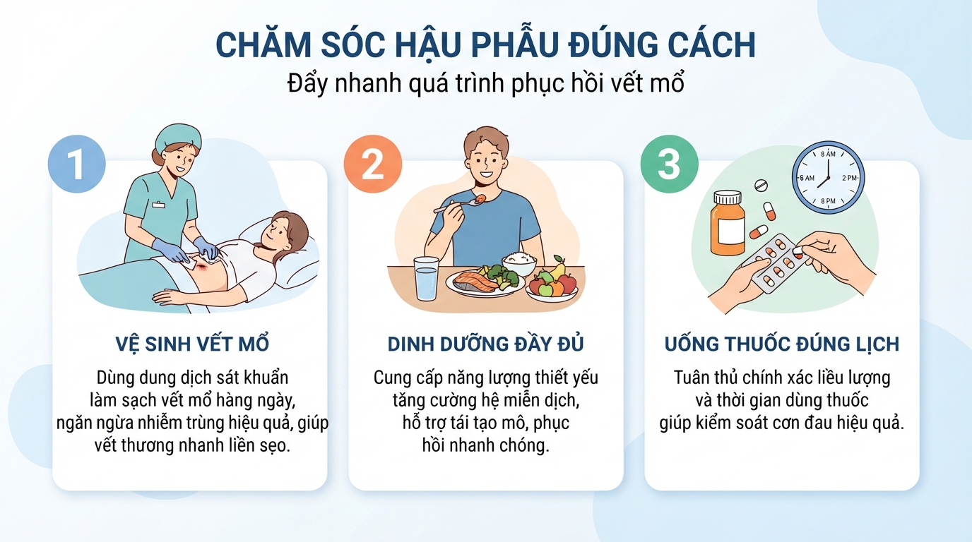 Chăm sóc hậu phẫu đúng cách giúp đẩy nhanh quá trình phục hồi vết mổ.