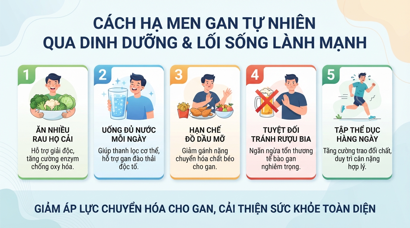 Chế độ dinh dưỡng và lối sống lành mạnh đóng vai trò quan trọng trong việc hạ men gan.