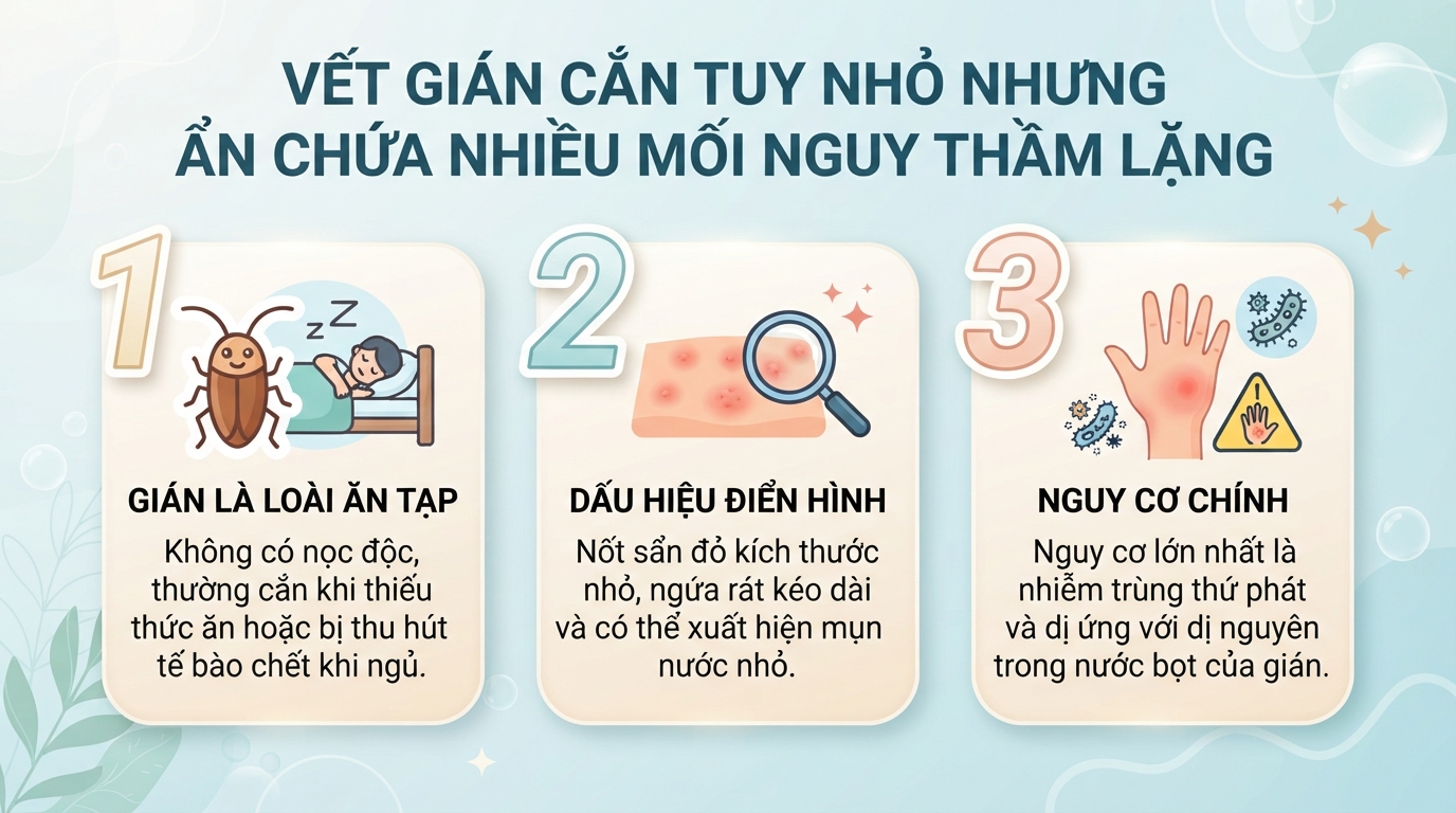 Vết gián cắn: Dấu hiệu, mức độ nguy hiểm và cách xử lý an toàn