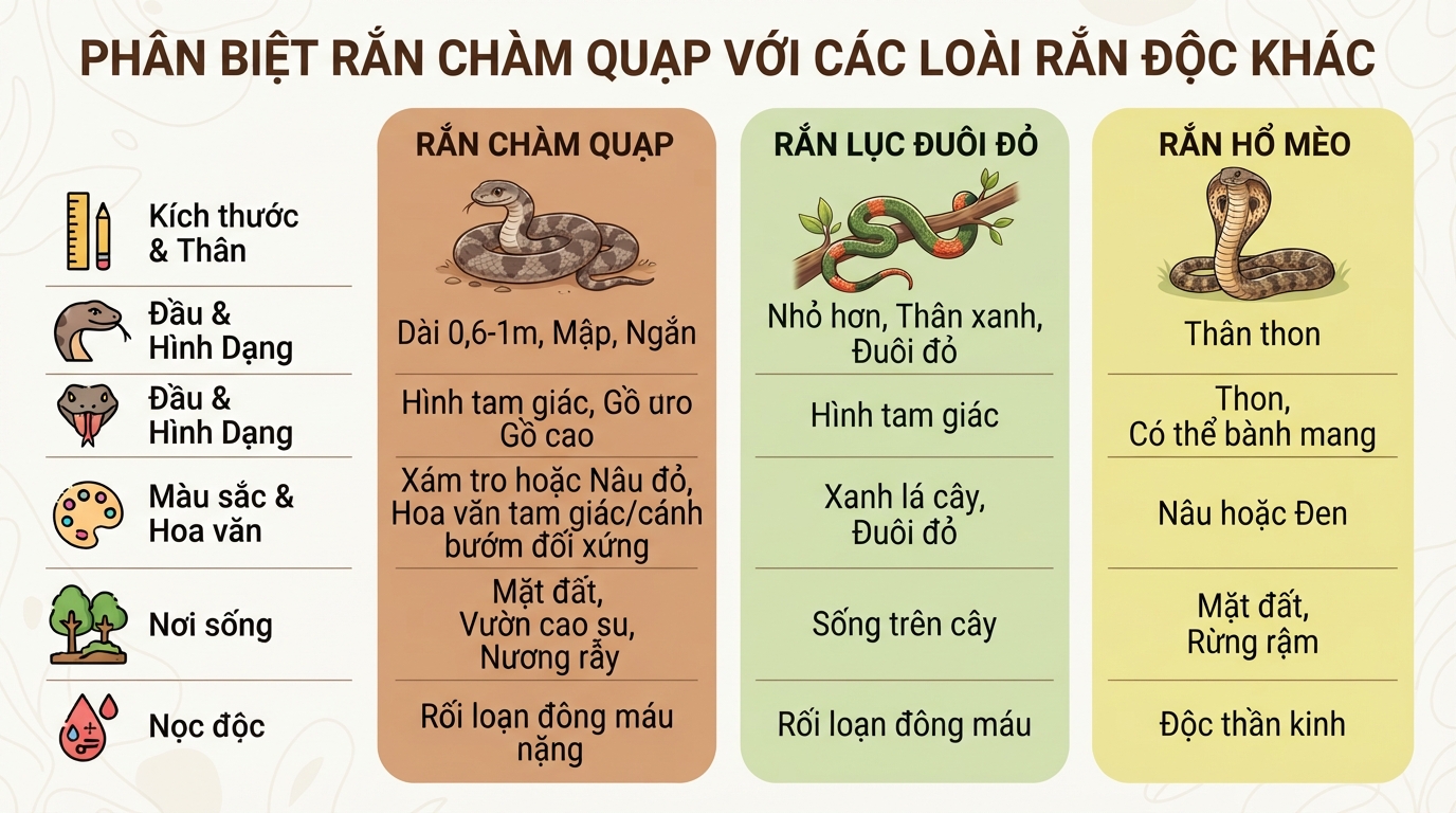 Rắn chàm quạp: Mức độ nguy hiểm, dấu hiệu và cách sơ cứu