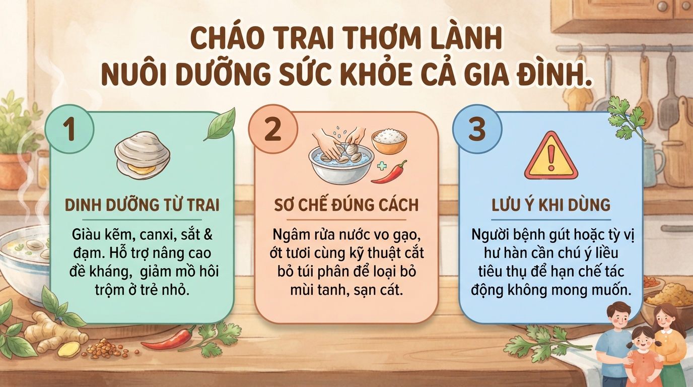 Cách nấu cháo trai ngon, không tanh và giàu dinh dưỡng