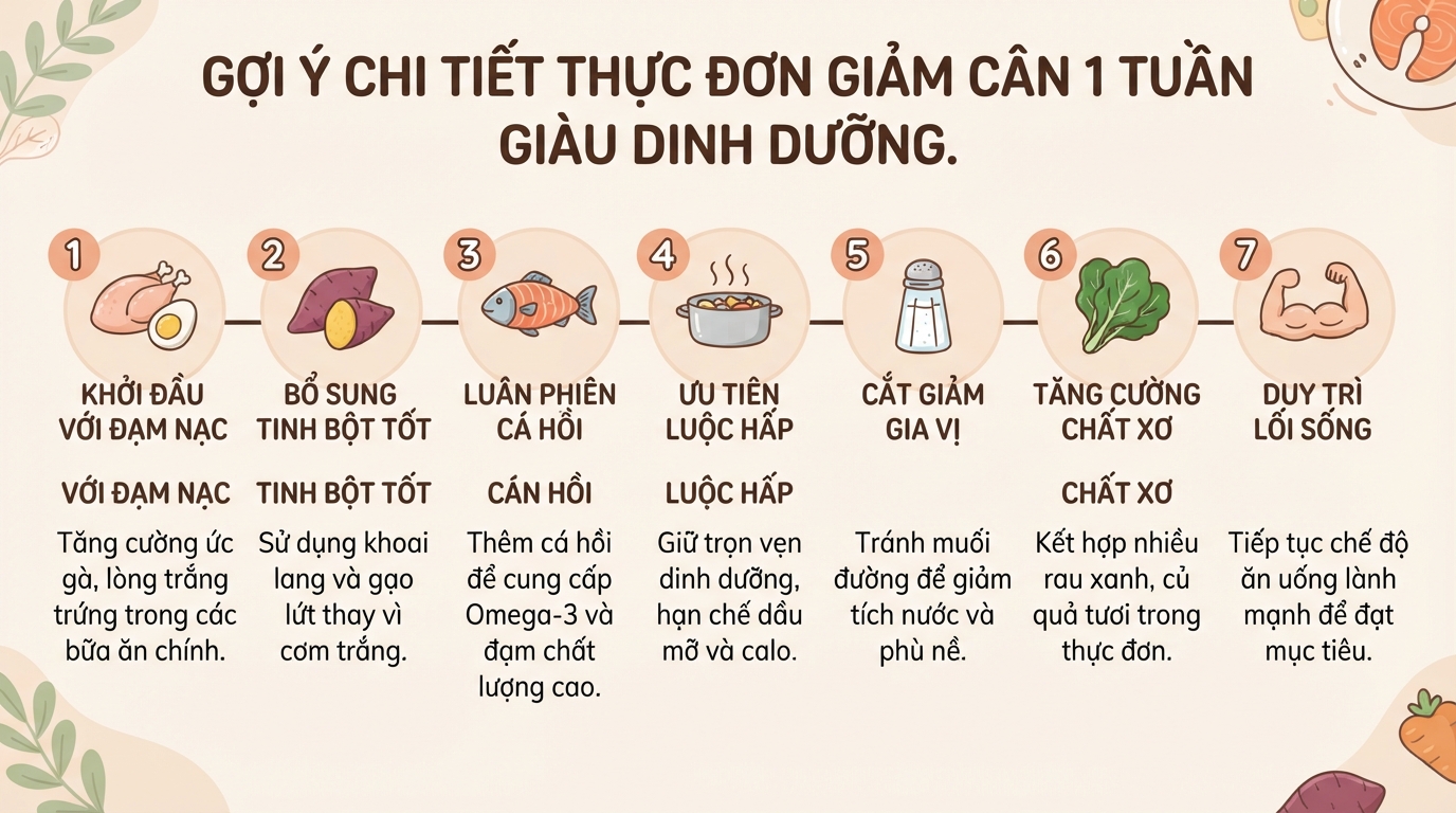 Thực đơn giảm cân 1 tuần khoa học, hiệu quả