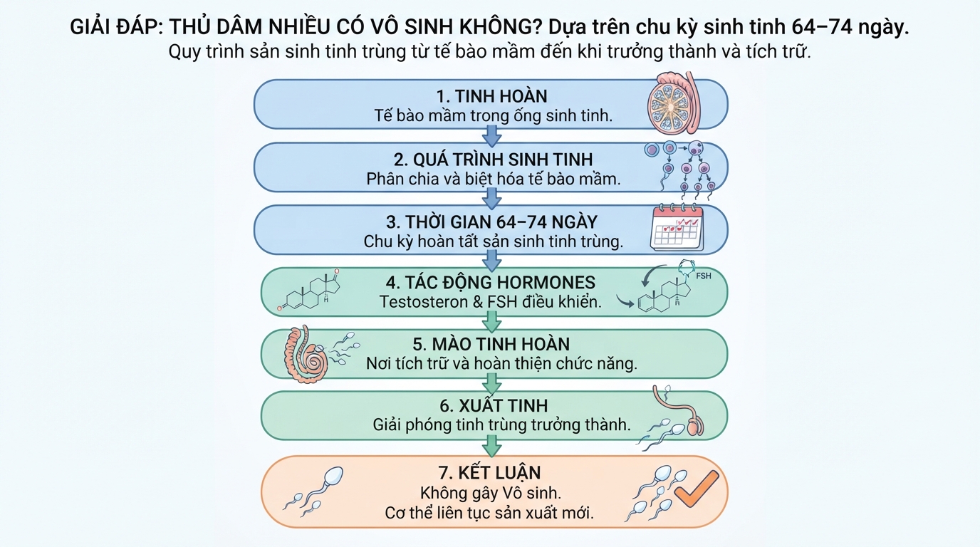 Giải đáp thủ dâm nhiều có vô sinh không dựa trên chu kỳ sinh tinh 64-74 ngày.