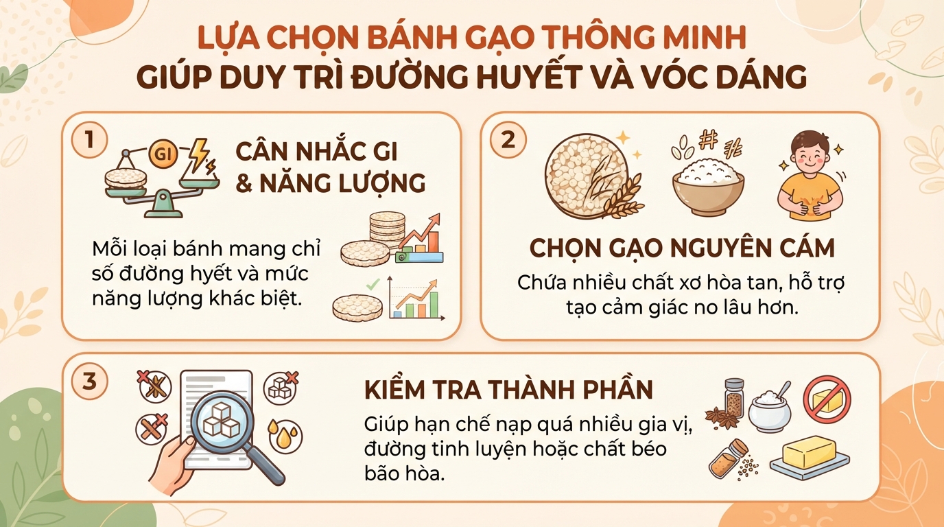 Bánh gạo: Cách chọn loại lành mạnh và ăn không tăng cân