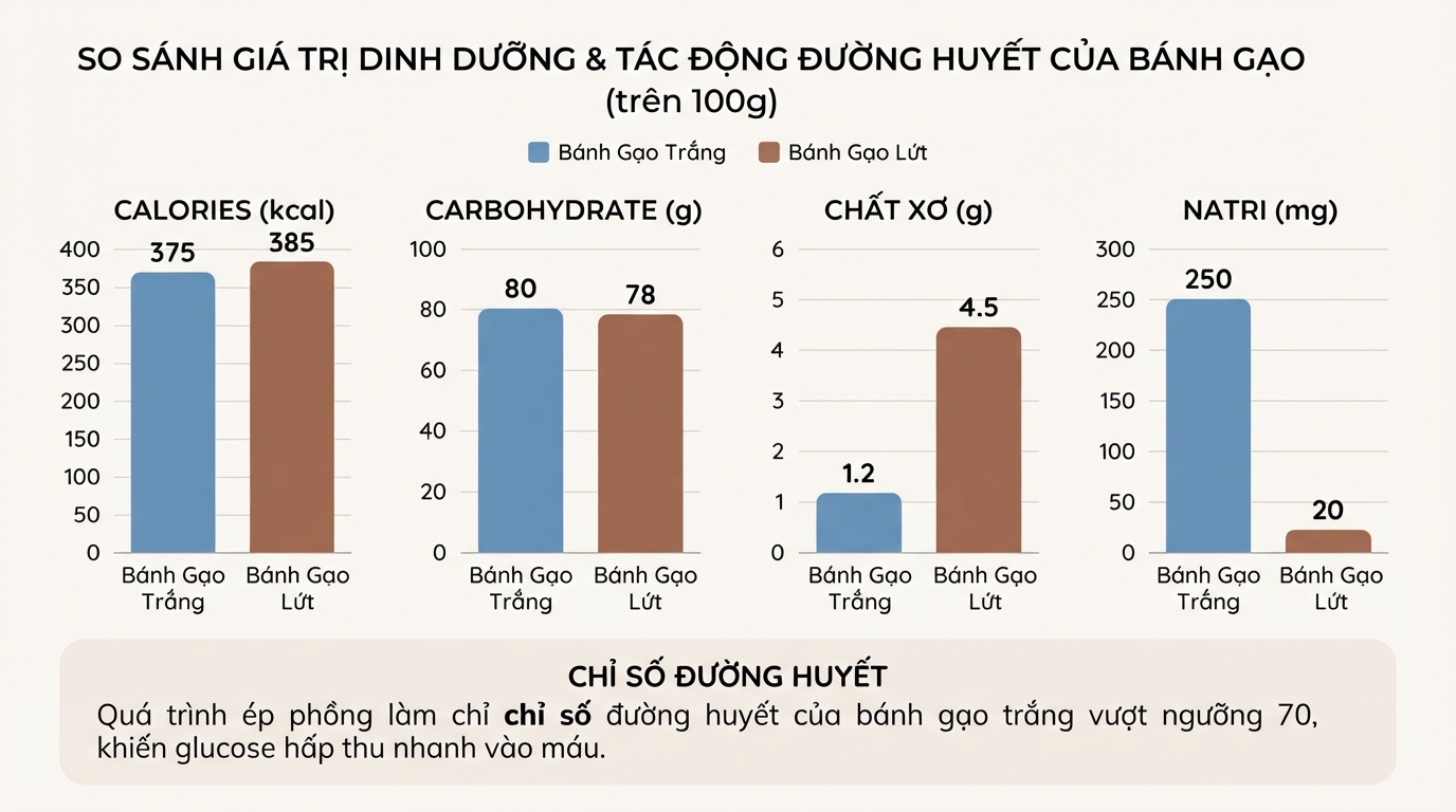 Hàm lượng chất xơ và khoáng chất trong bánh gạo lứt vượt trội hơn gạo trắng.