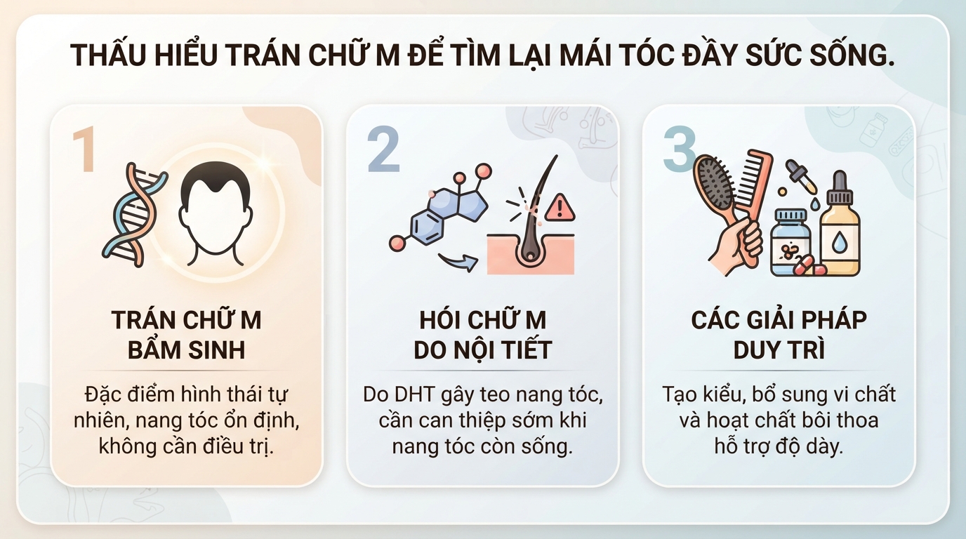 Trán chữ M: Cách phân biệt với hói đầu và hướng khắc phục