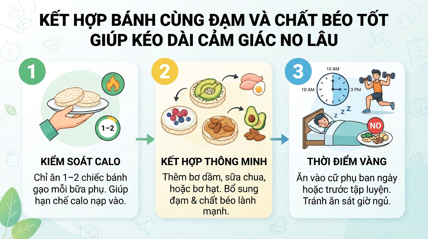Kết hợp bánh cùng đạm và chất béo tốt giúp kéo dài cảm giác no lâu.