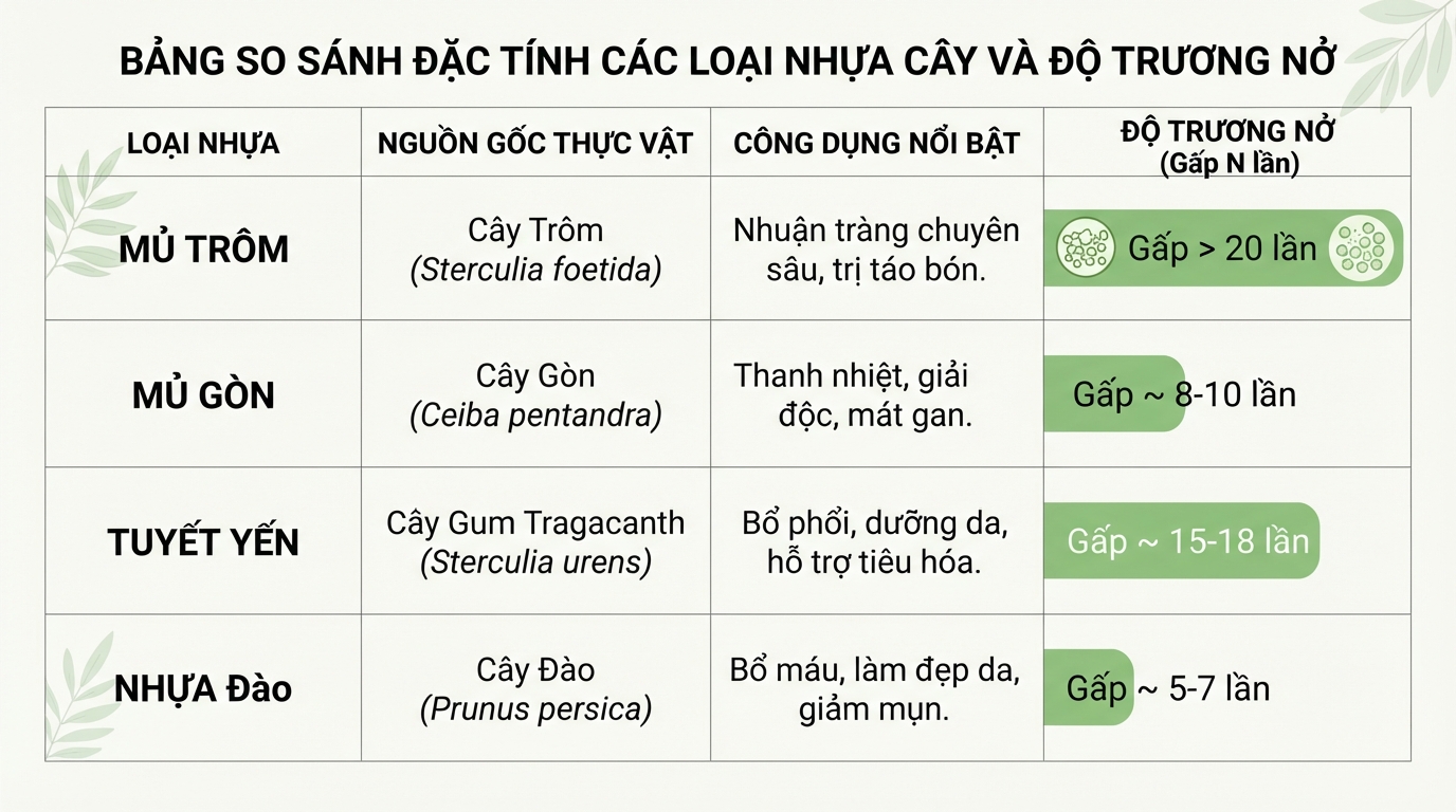 Khả năng trương nở vượt trội gấp hơn hai mươi lần giúp mủ trôm trị táo bón vượt trội.