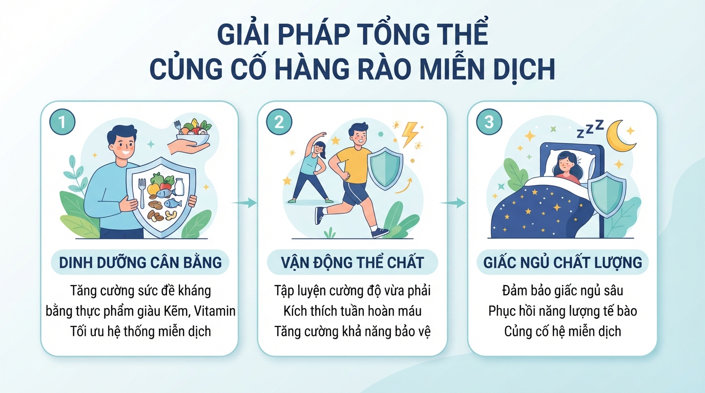 Lối sống khoa học và dinh dưỡng cân bằng giúp củng cố hàng rào sức đề kháng.