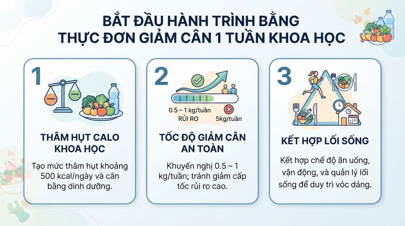 Thực đơn giảm cân 1 tuần khoa học, hiệu quả
