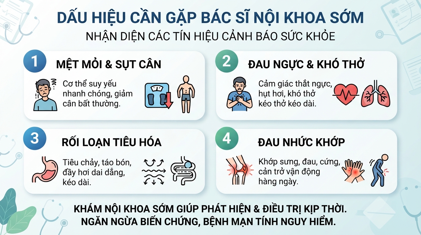 Những dấu hiệu sức khỏe cảnh báo cần gặp bác sĩ nội khoa sớm.