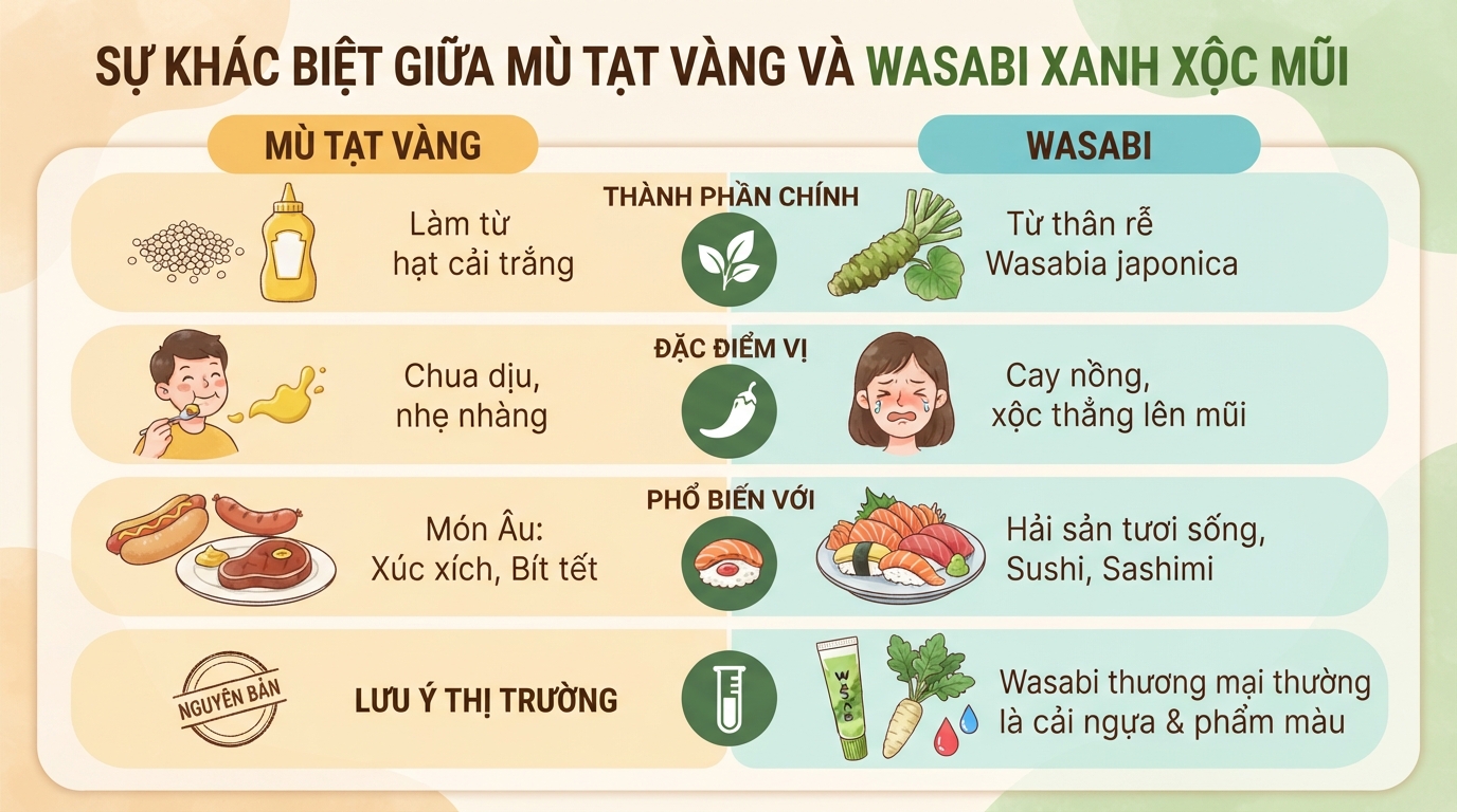 Mù tạt có tác dụng gì? Cách phân biệt mù tạt vàng và wasabi