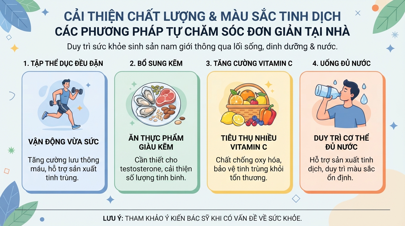 Những phương pháp đơn giản tại nhà giúp cải thiện chất lượng và màu sắc tinh dịch ổn định.