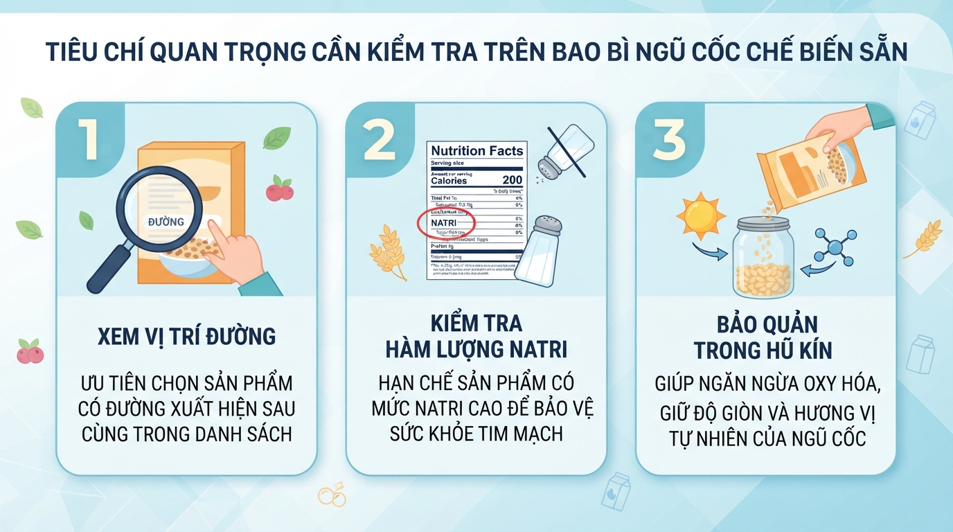 Những tiêu chí quan trọng cần kiểm tra trên bao bì sản phẩm ngũ cốc chế biến sẵn.