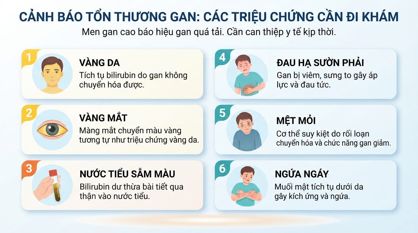 Những triệu chứng cảnh báo tổn thương gan cần lưu ý để tiến hành thăm khám y khoa kịp thời.