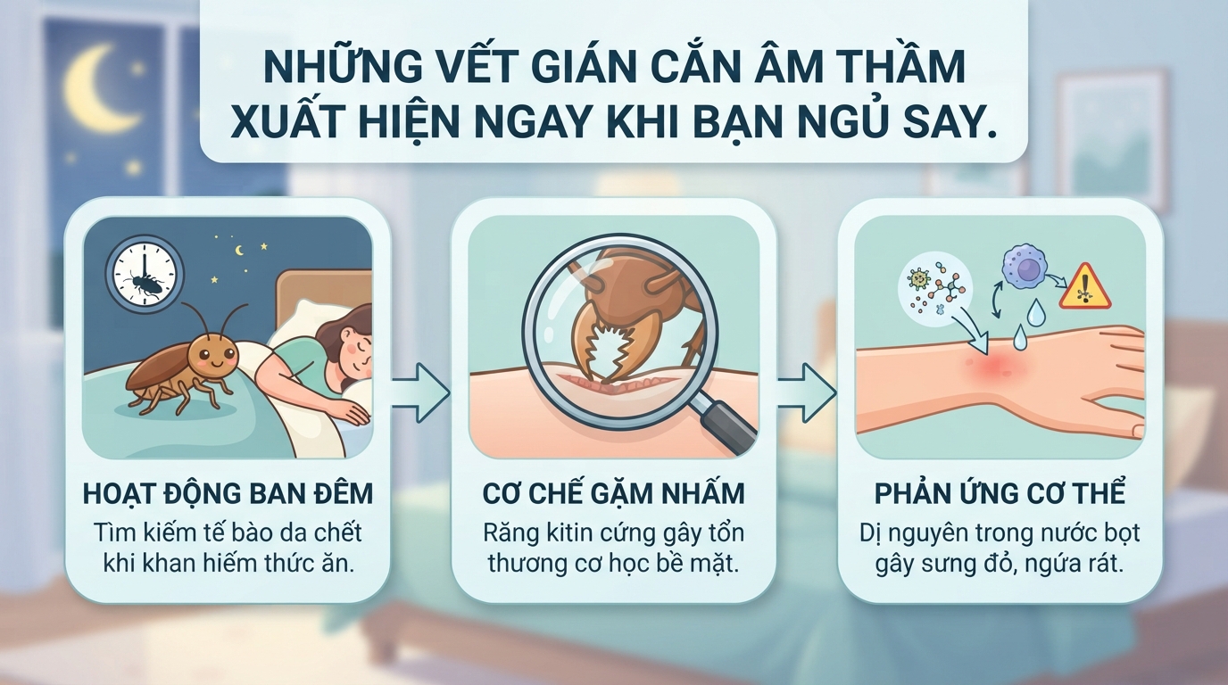 Vết gián cắn: Dấu hiệu, mức độ nguy hiểm và cách xử lý an toàn