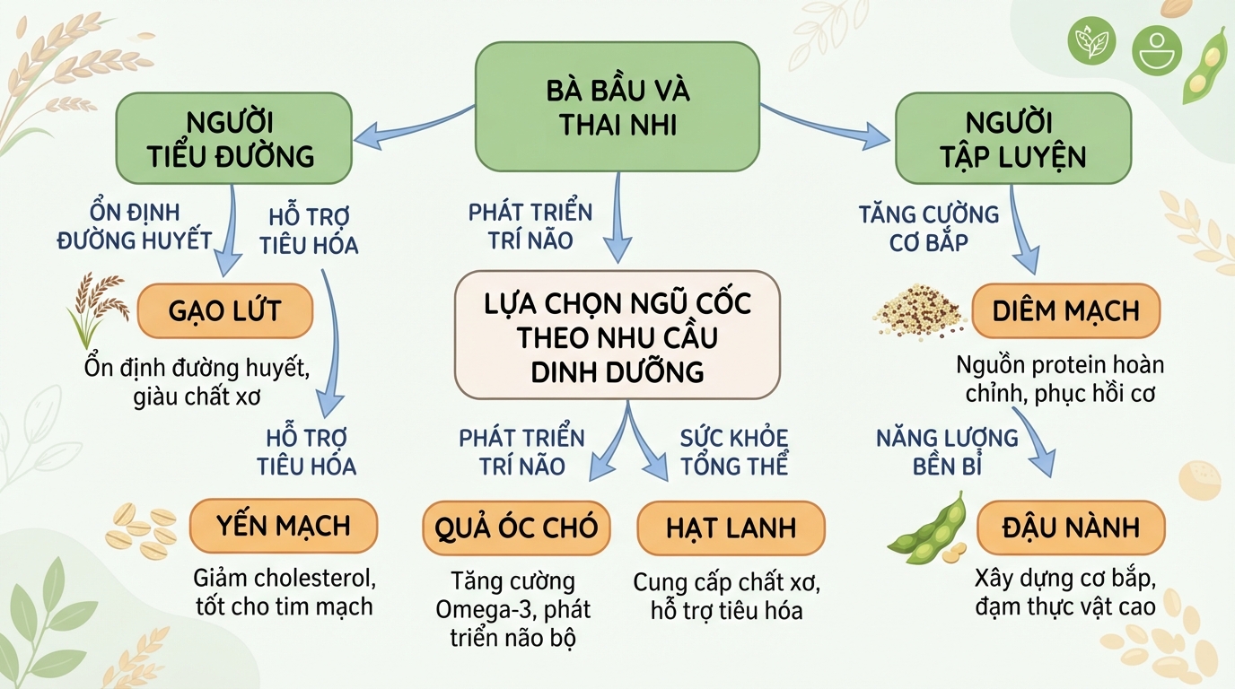 Phân loại ngũ cốc phù hợp theo nhu cầu dinh dưỡng của từng nhóm đối tượng cụ thể.