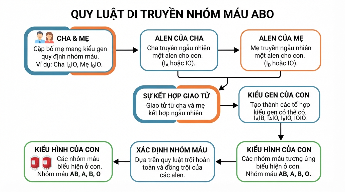 Quy luật di truyền alen xác định nhóm máu của con từ kiểu gen cha mẹ.
