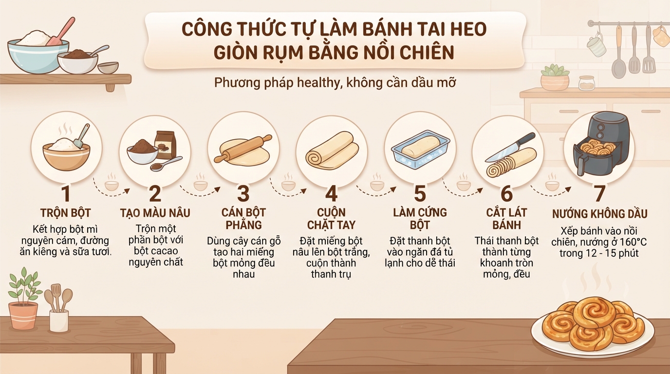Bánh tai heo bao nhiêu calo? Cách làm bánh bằng nồi chiên không dầu