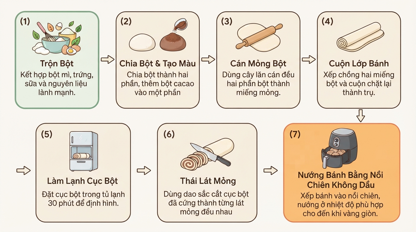 Quy trình các bước chế biến món ăn vặt lành mạnh bằng nồi chiên không dầu.