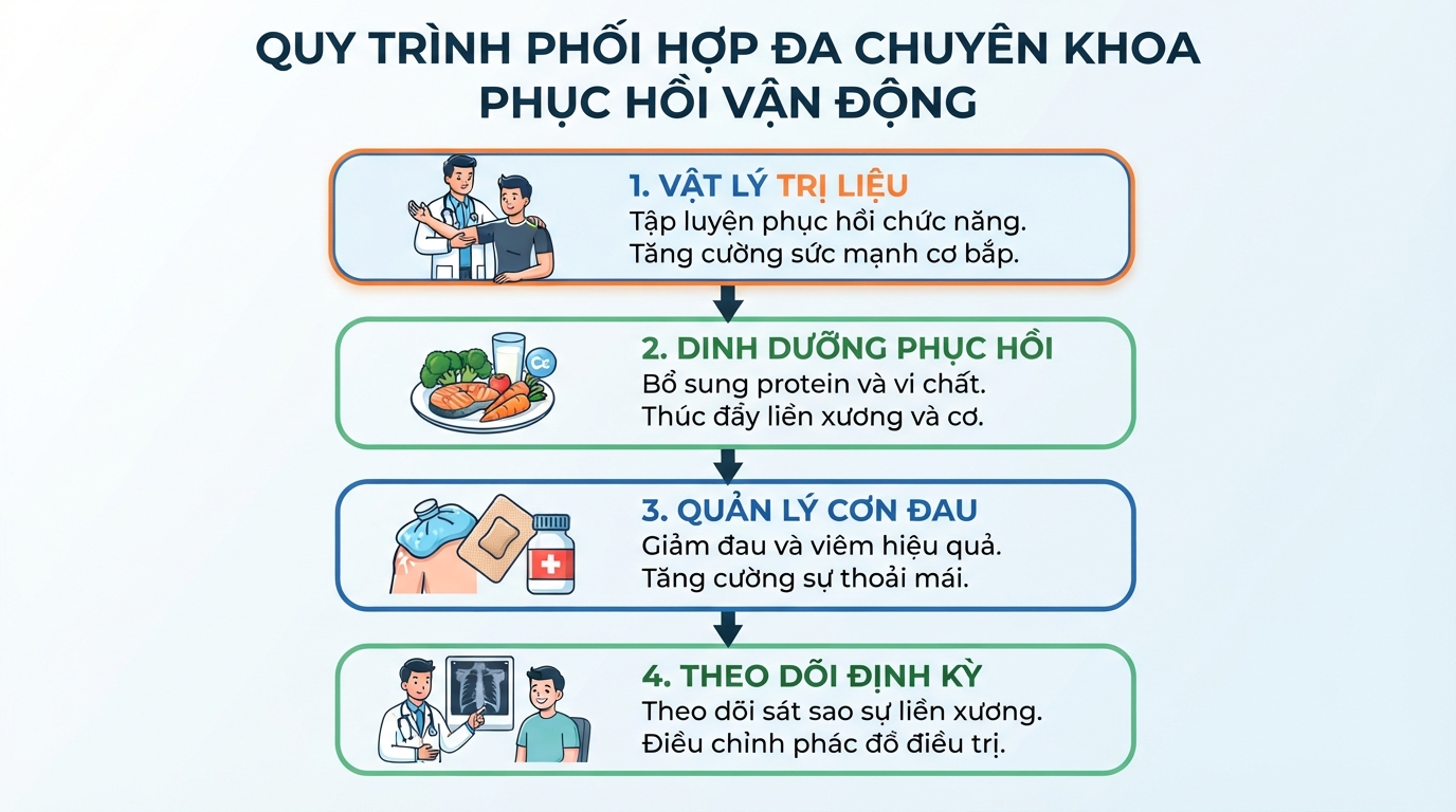 Quy trình phối hợp đa chuyên khoa giúp bệnh nhân sớm phục hồi khả năng vận động.